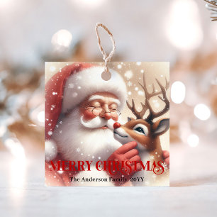 Funny Santa Claus Red Nose Rudolph Gift Tags