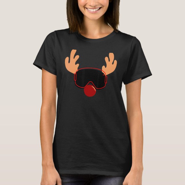 Funny Santa Claus Reindeer In Goggles, Very Cute F T-Shirt (Front)