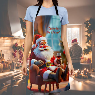 Funny Santa Claus Relaxing with Red Wine Apron