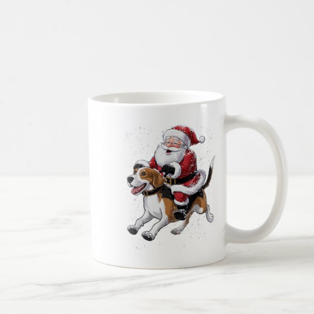 Funny Santa Claus Riding Beagle Dog Christmas For  Coffee Mug (Right)