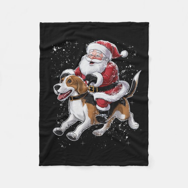 Funny Santa Claus Riding Beagle Dog Christmas For  Fleece Blanket (Front)