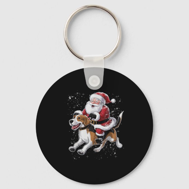 Funny Santa Claus Riding Beagle Dog Christmas For  Key Ring (Front)