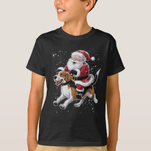 Funny Santa Claus Riding Beagle Dog Christmas For T-Shirt