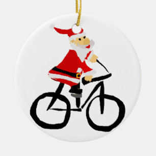 Funny Santa Claus Riding Bicycle Christmas Art Ceramic Tree Decoration