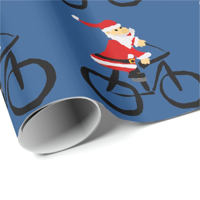 Funny Santa Claus Riding Bicycle Christmas Art Wrapping Paper (Roll Corner)
