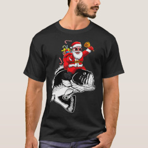Funny Santa Claus Riding Fish For Dad, Bass Fish G T-Shirt