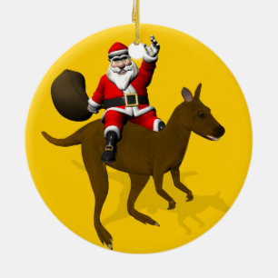 Funny Santa Claus Riding On Kangaroo Ceramic Tree Decoration