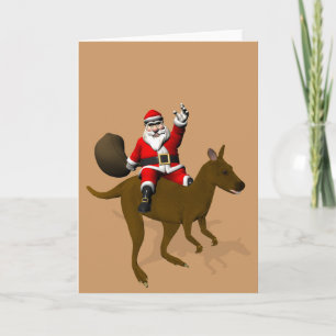 Funny Santa Claus Riding On Kangaroo Holiday Card