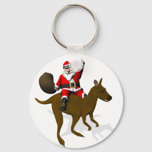 Funny Santa Claus Riding On Kangaroo Key Ring