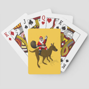 Funny Santa Claus Riding On Kangaroo Playing Cards