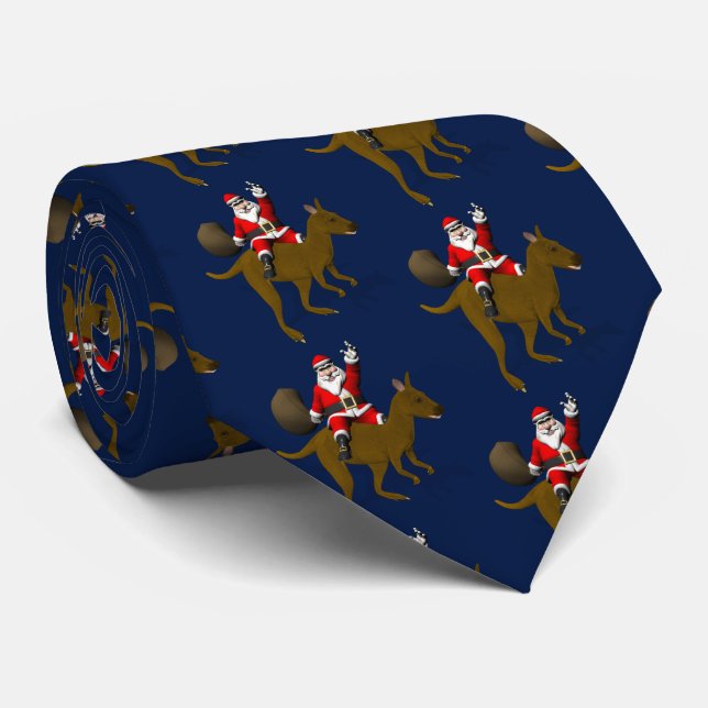 Funny Santa Claus Riding On Kangaroo Tie (Rolled)