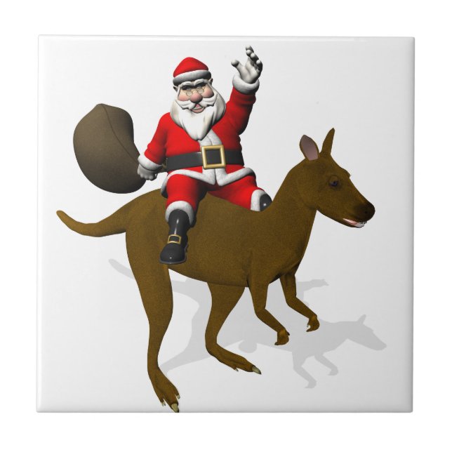 Funny Santa Claus Riding On Kangaroo Tile (Front)