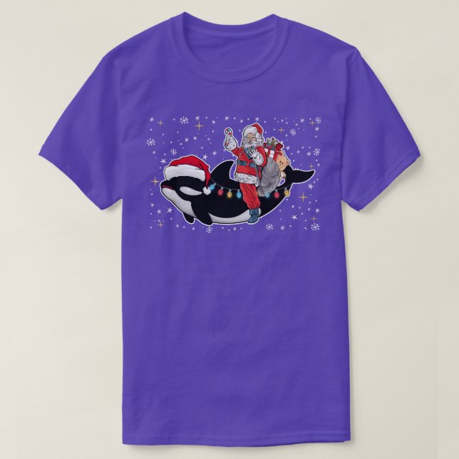 Funny Santa Claus Riding Orca Christmas Whale  T-Shirt (Design Front)