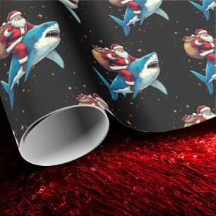 Funny Santa Claus Riding Shark Christmas Gift Wrapping Paper