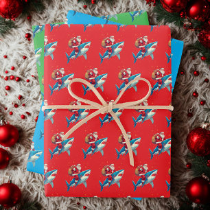 Funny Santa Claus Riding Shark Christmas Gift Wrapping Paper Sheet