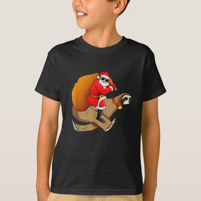 Funny Santa Claus Riding Sloth Christmas Boys Men  T-Shirt (Front)