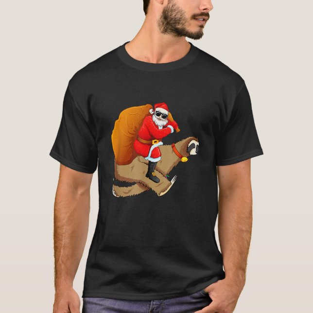Funny Santa Claus Riding Sloth Christmas Boys Men  T-Shirt (Front)
