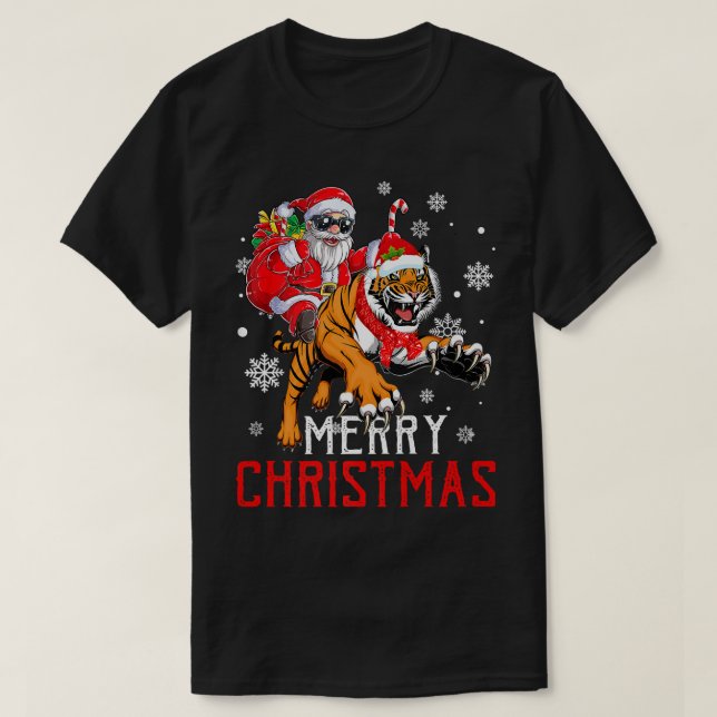 Funny Santa Claus Riding Tiger Xmas Holiday Men Bo T-Shirt (Design Front)
