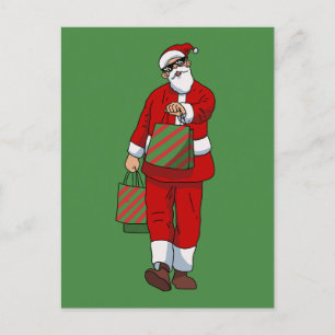 Funny santa claus shopping  holiday postcard