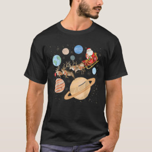 Funny Santa Claus Sleigh Solar System Space Planet T-Shirt