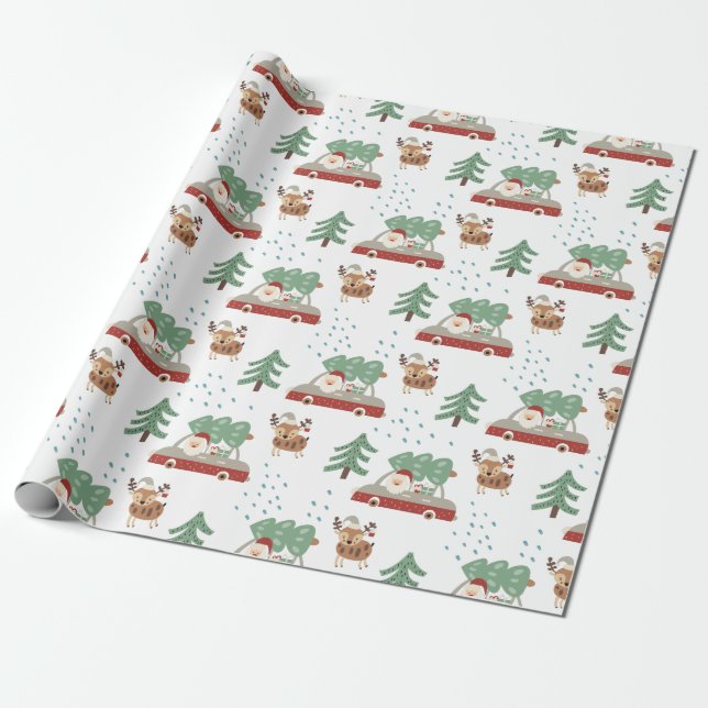 Funny Santa Claus Snowy Forrest Christmas Wrapping Paper (Unrolled)