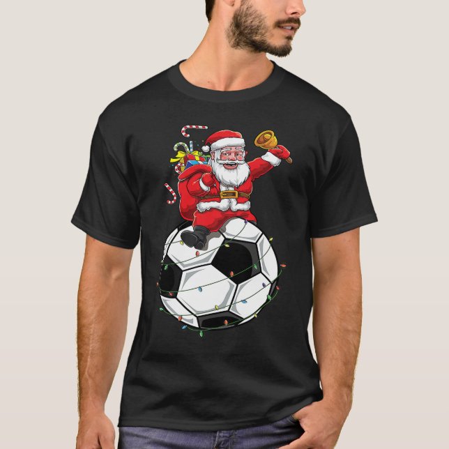Funny Santa Claus Soccer Player Ball Christmas Cut T-Shirt (Front)