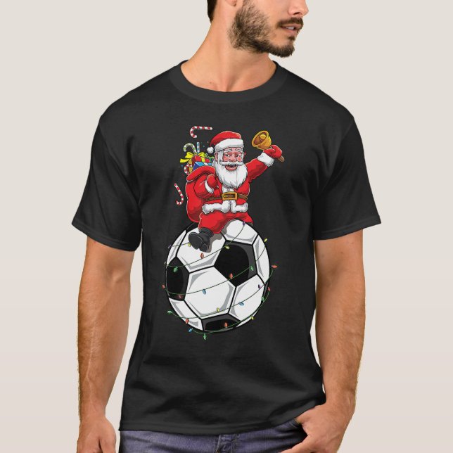 Funny Santa Claus Soccer Player Ball Christmas Cut T-Shirt (Front)