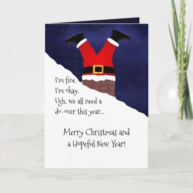 Funny Santa Claus Stuck Chimney Hopeful Christmas Holiday Card (Front)