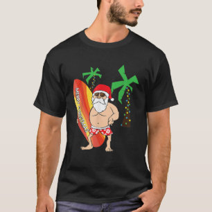 Funny Santa Claus Surfing Christmas In Hawaii July T-Shirt