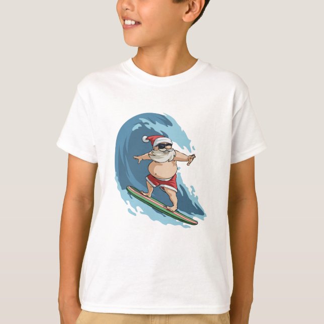 Funny Santa Claus Surfing Christmas Shirt (Front)