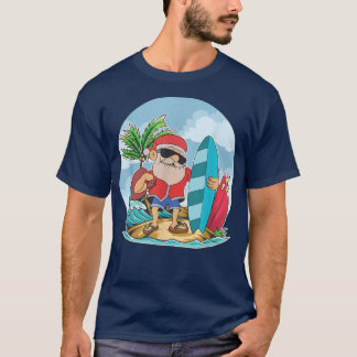 Funny Santa Claus Surfing Summer Hawaiian Christma T-Shirt
