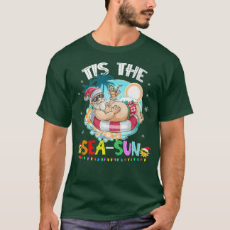 Funny Santa Claus Swiming Tis the SeaSun Christmas T-Shirt