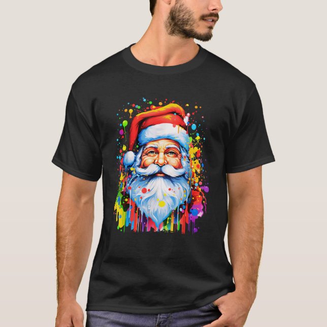 Funny Santa Claus Tie Dye Hippie Christmas Fun Ret T-Shirt (Front)