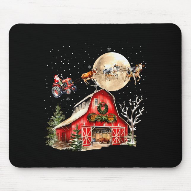 Funny Santa Claus Tractor Cows Farm Farmer Christm Mouse Mat (Front)