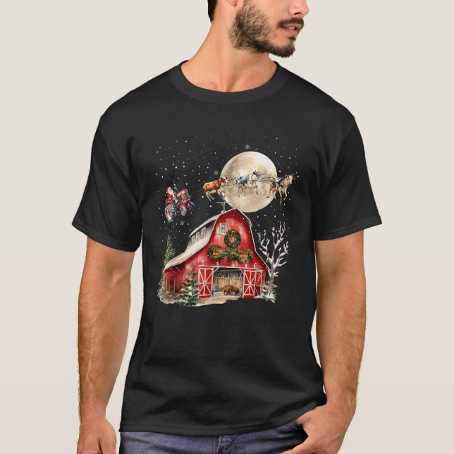 Funny Santa Claus Tractor Cows Farm Farmer Christm T-Shirt (Front)