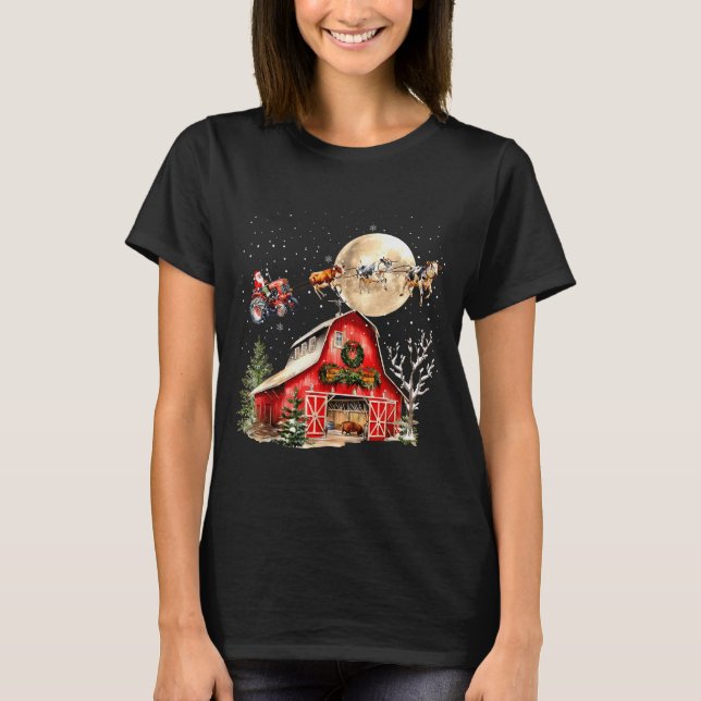 Funny Santa Claus Tractor Cows Farm Farmer Christm T-Shirt (Front)