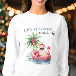 Funny Santa Claus Tropical Beach Christmas Sweatshirt<br><div class="desc">Let It Snow... Somewhere Else Funny Tropical Santa Claus Sweatshirt. This funny and festive sweatshirt is perfect for your next ugly sweater party or for anyone who's dreaming of a warm holiday season. The front features a relaxed Santa Claus in sunglasses, lounging on a pink flamingo floaty in the ocean,...</div>