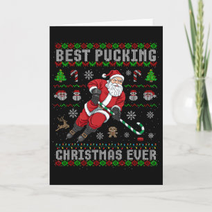 Funny Santa Claus Ugly Christmas Ice Hockey Best P Card