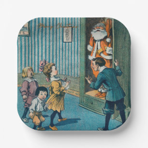 Funny santa claus vintage art holiday paper plate
