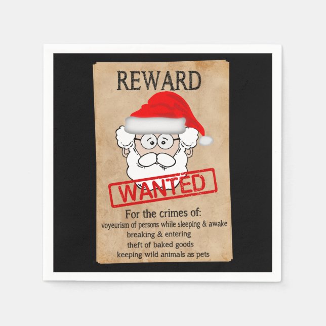 Funny Santa Claus Wanted Poster Napkin (Front)