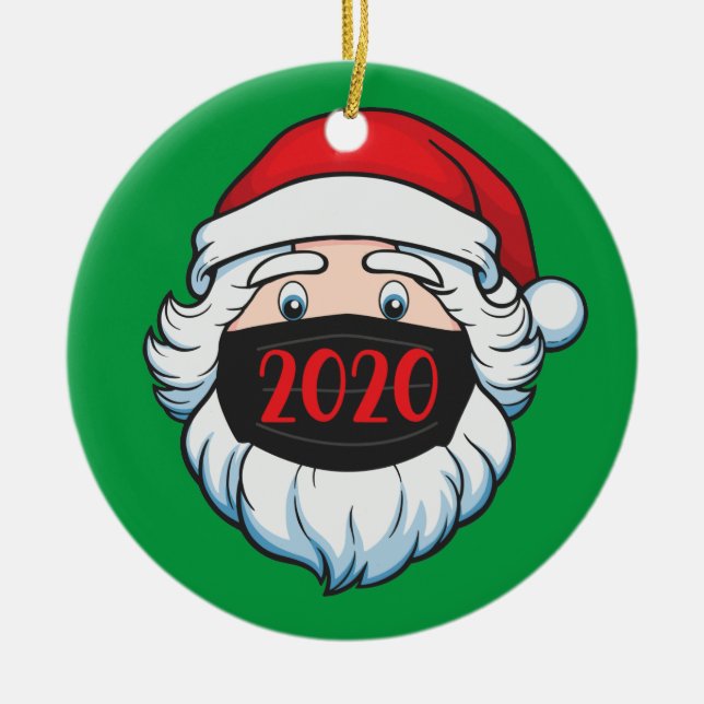 Funny Santa Claus Wearing Facemask 2020 Christmas Ceramic Tree Decoration (Front)
