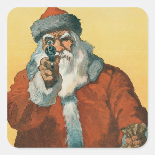 Funny Santa Claus with a Christmas Gun Square Sticker