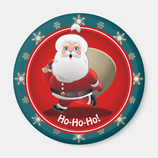 Funny Santa Claus With A Sack Full Of Gifts Magnet (Front)