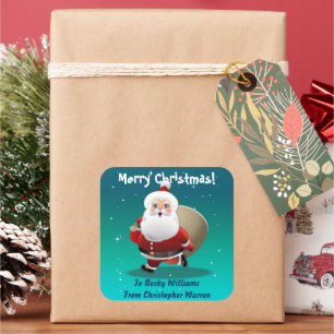Funny Santa Claus With A Sack Full Of Gifts Square Sticker