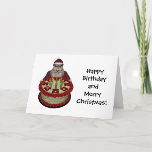 Funny Santa Claus With Birthday Cake Holiday Card