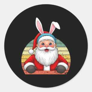 Funny Santa Claus With Bunny Ears For Christmas An Classic Round Sticker