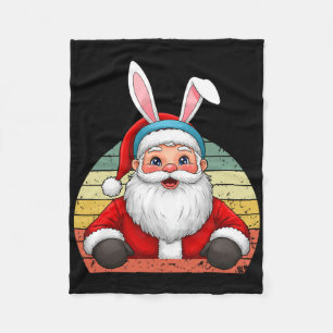 Funny Santa Claus With Bunny Ears For Christmas An Fleece Blanket