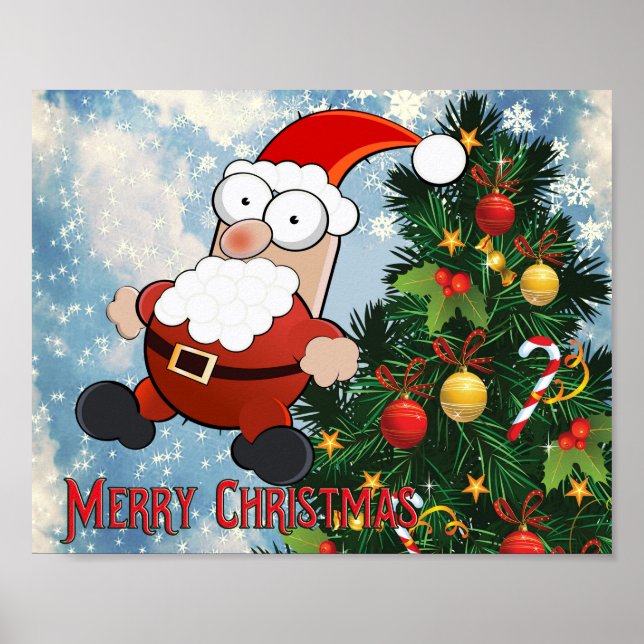 Funny Santa Claus with Christmas tree Poster (Front)