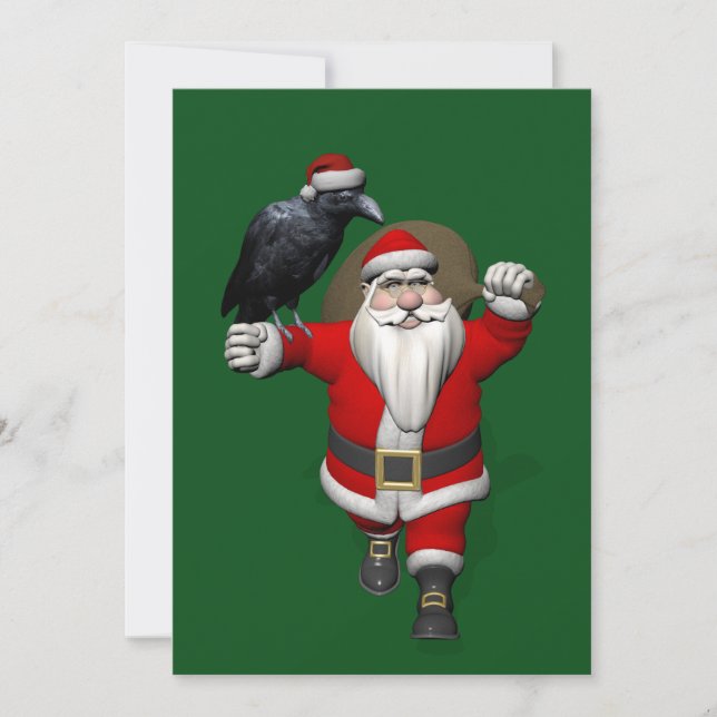 Funny Santa Claus With Common Raven Holiday Card (Front)