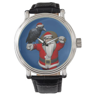 Funny Santa Claus With Common Raven Watch